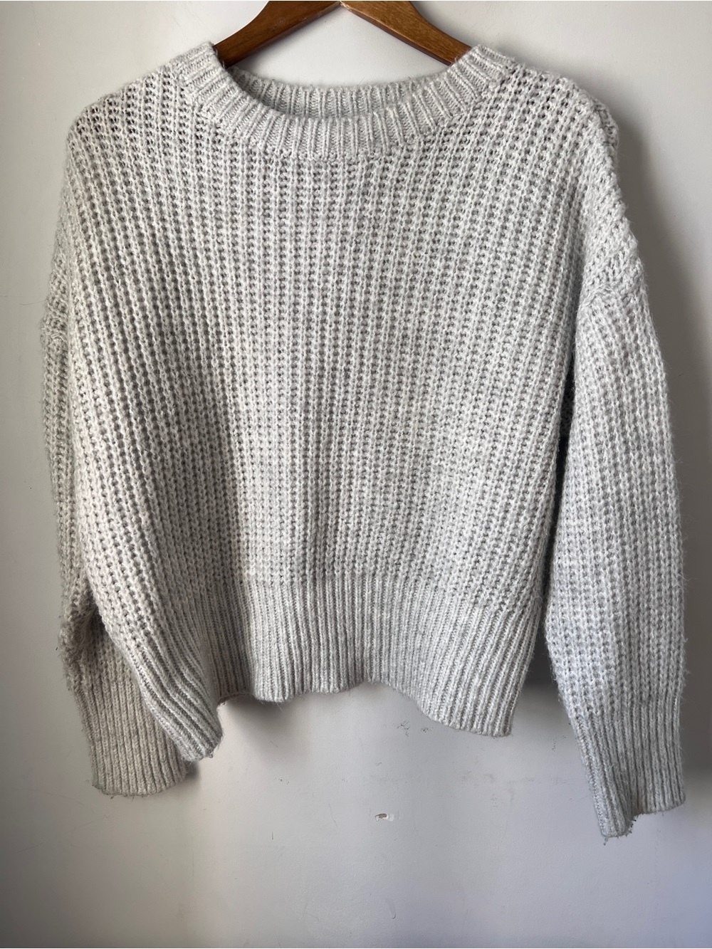 Adrienne Heathered Light Gray Chunky Crew Sweater